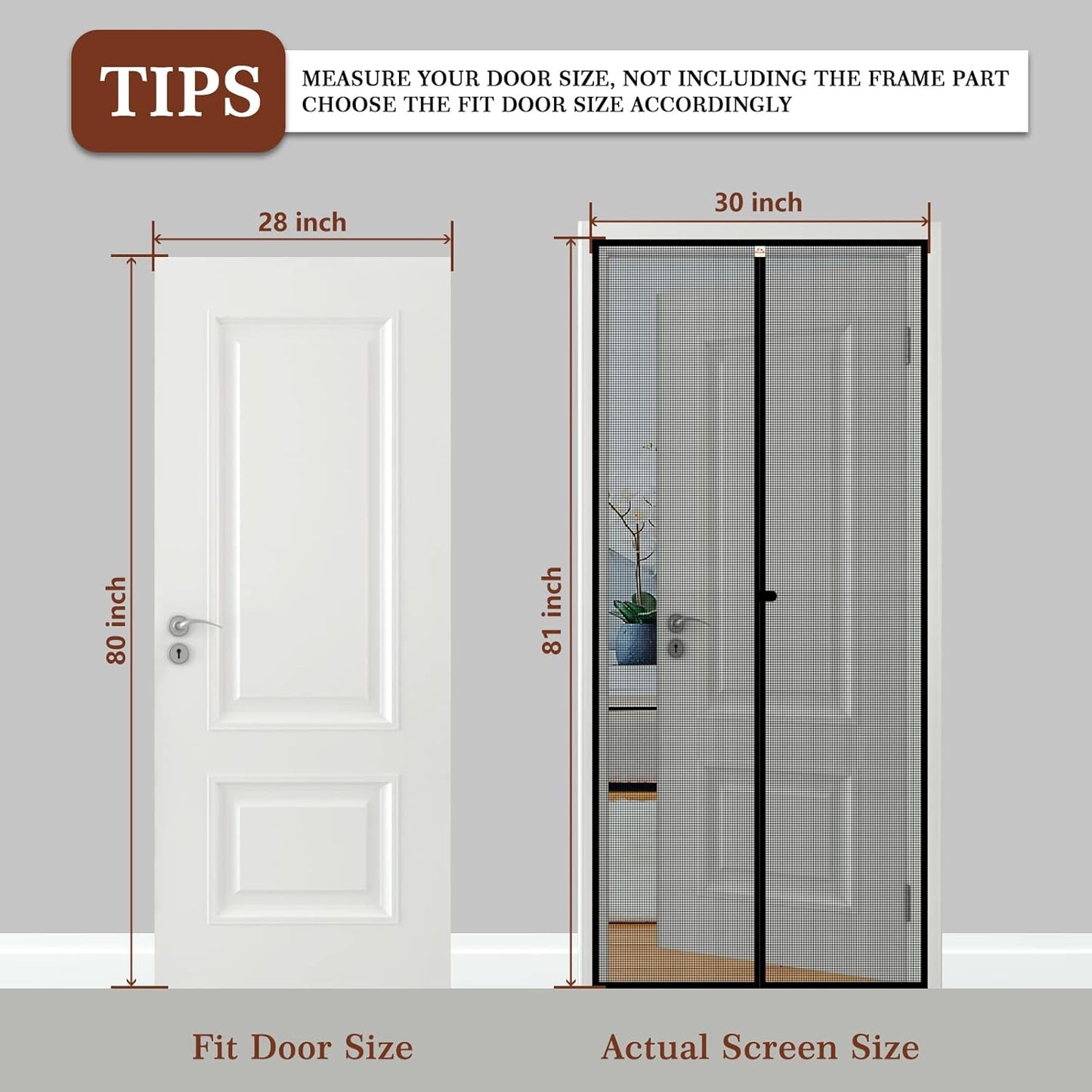 Magnetic Screen Door - 30" x 81" - Heavy Duty Mesh - Fits 28" x 80" Doors