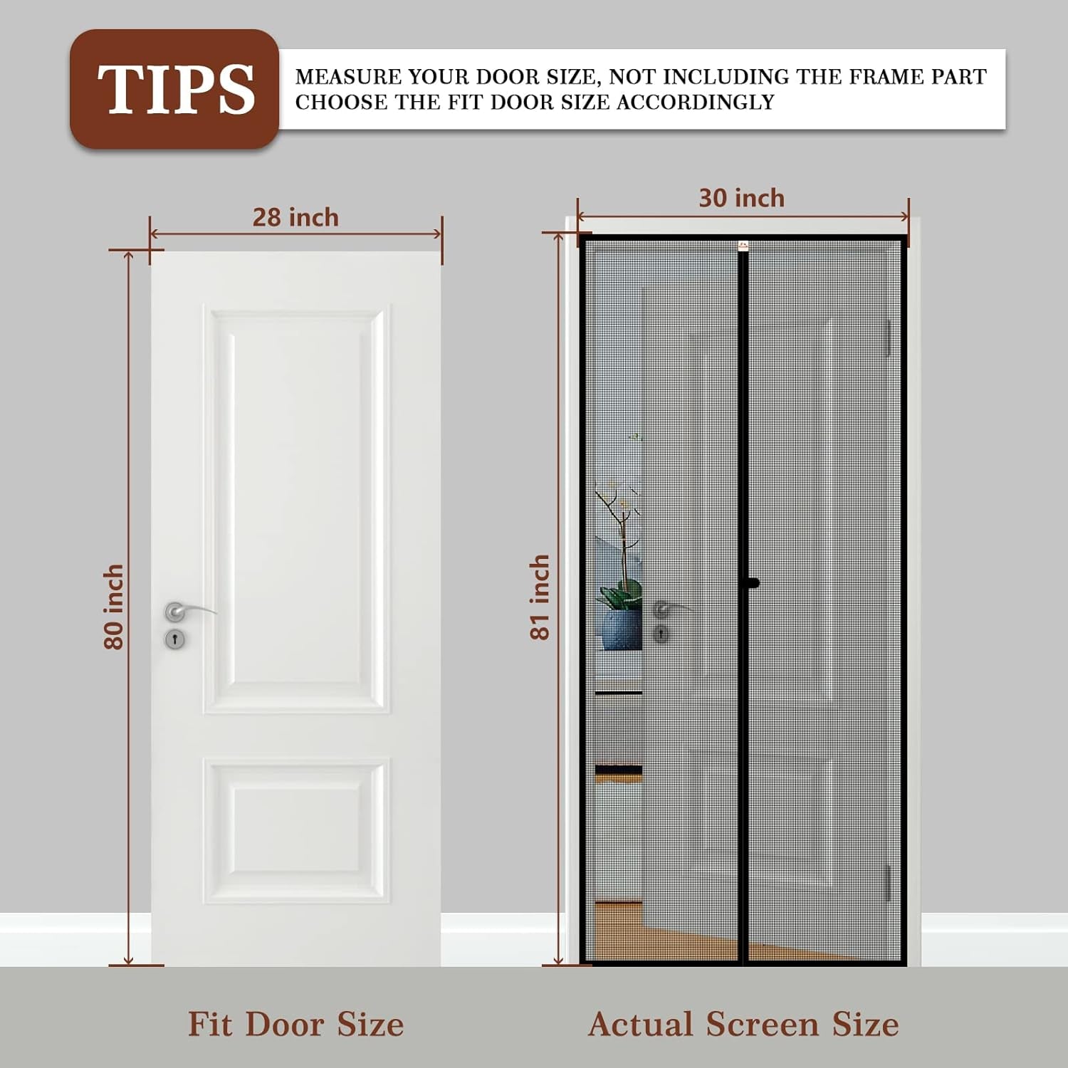 Magnetic Screen Door - 30" x 81" - Heavy Duty Mesh - Fits 28" x 80" Doors