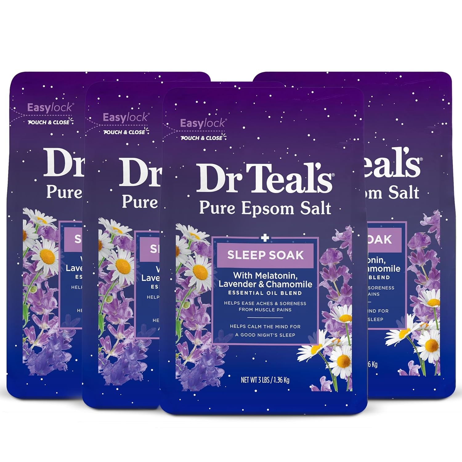 DreamDrift Elixir: Melatonin-Infused Epsom Salt Sleep Soak, 3 lb (Pack of 4)